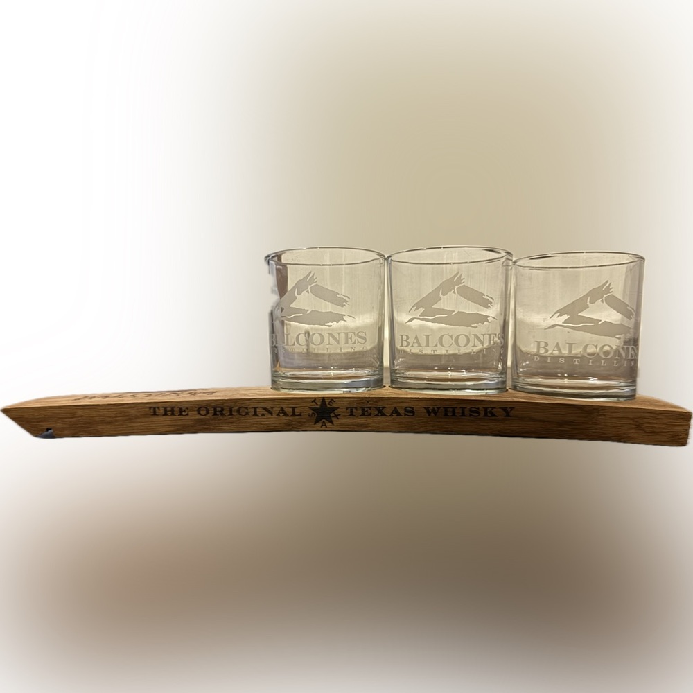 Balcones Whisky Glass Set with Wooden Flight Holder